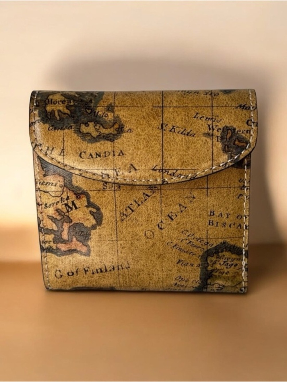 Patricia Nash Reiti Bi-Fold Leather Flap Wallet with RFID-European Map Print-NWT